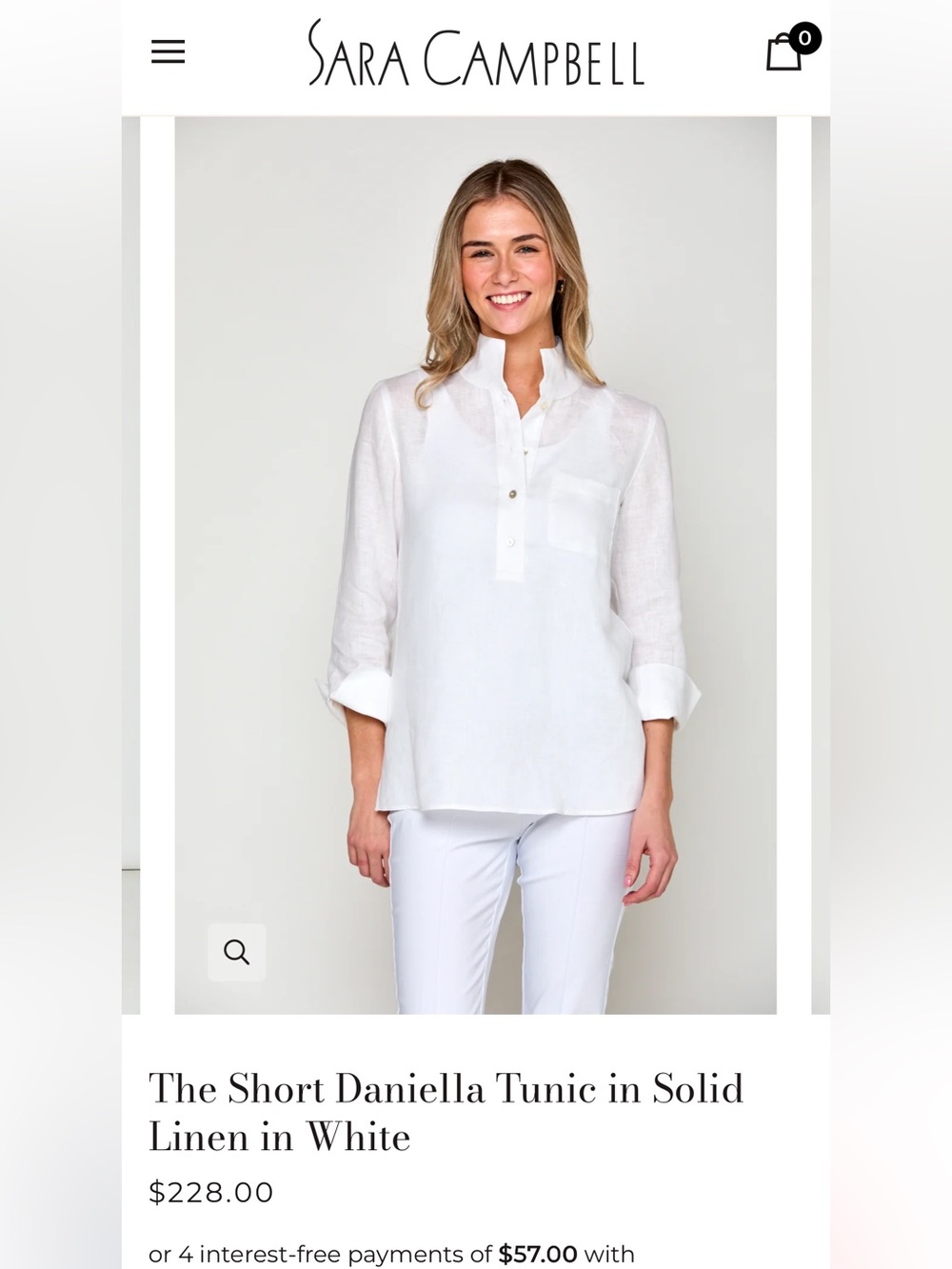 Sara Campbell The Short Daniella Tunic in Solid Linen in White